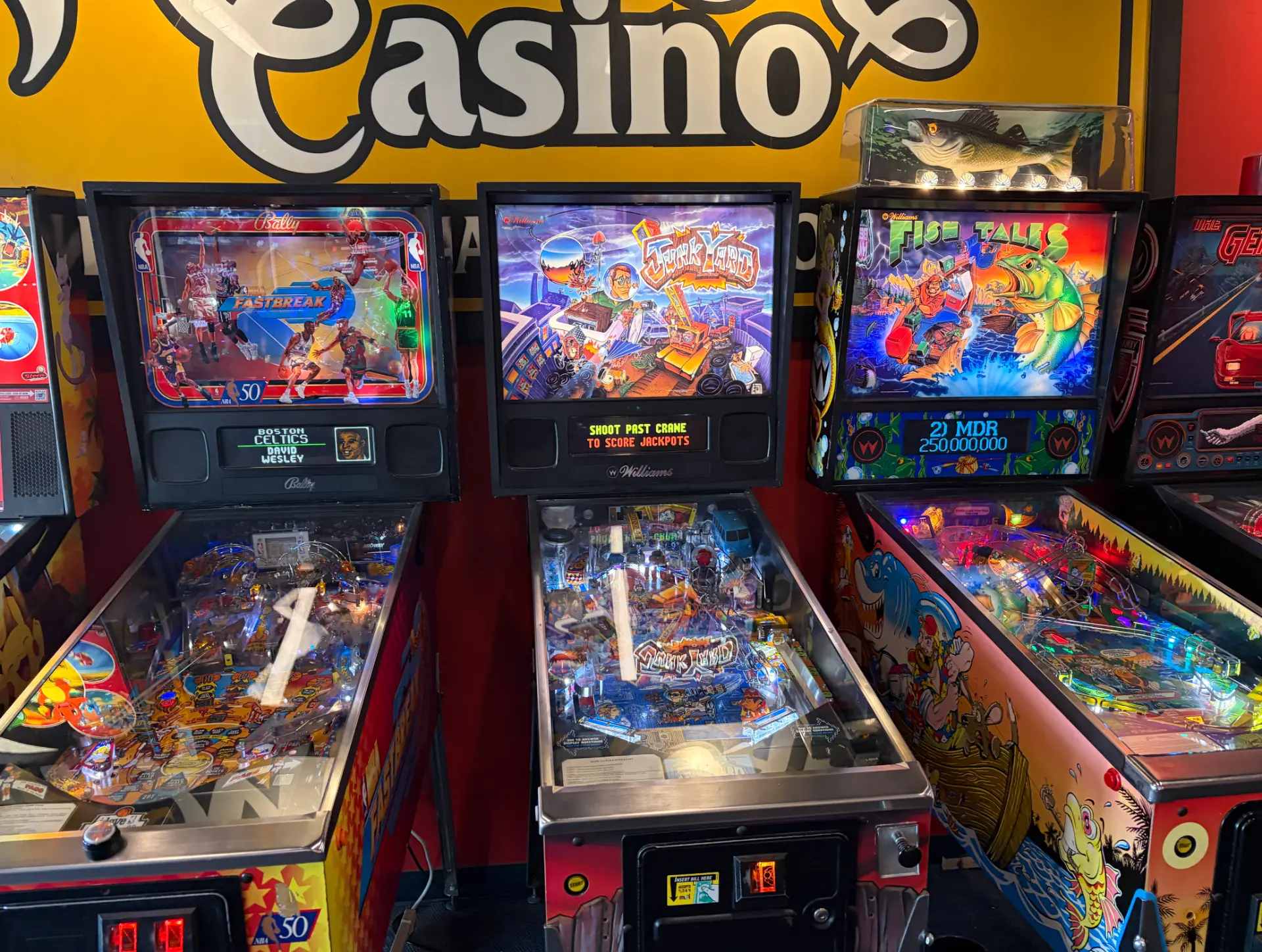NBA Fastbreak, Junk Yard and Fish Tales pinball machines